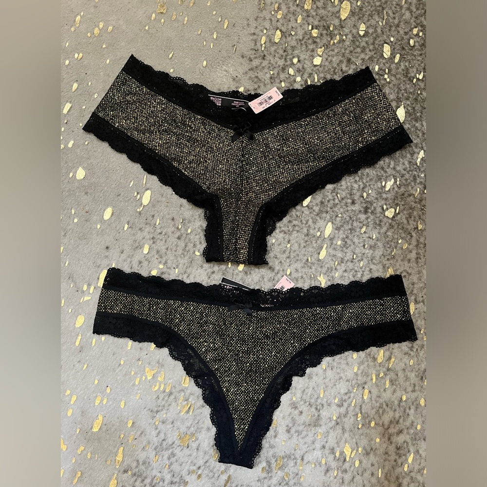 NWT Victoria Secret black and gold underwear and thong (XL) set of 2